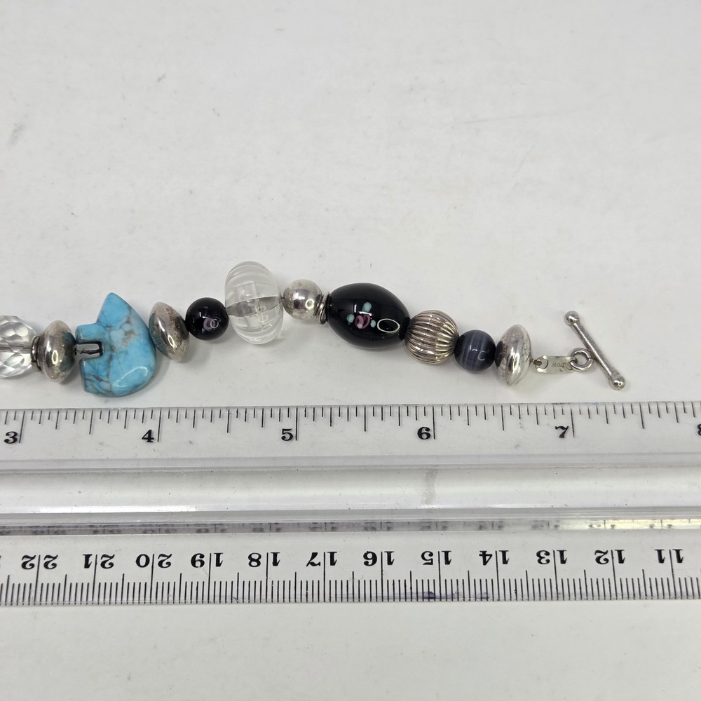 Jordan Sterling Silver 925 Turquoise Bear Fetish Lampwork Toggle Bracelet - Picture 9 of 10